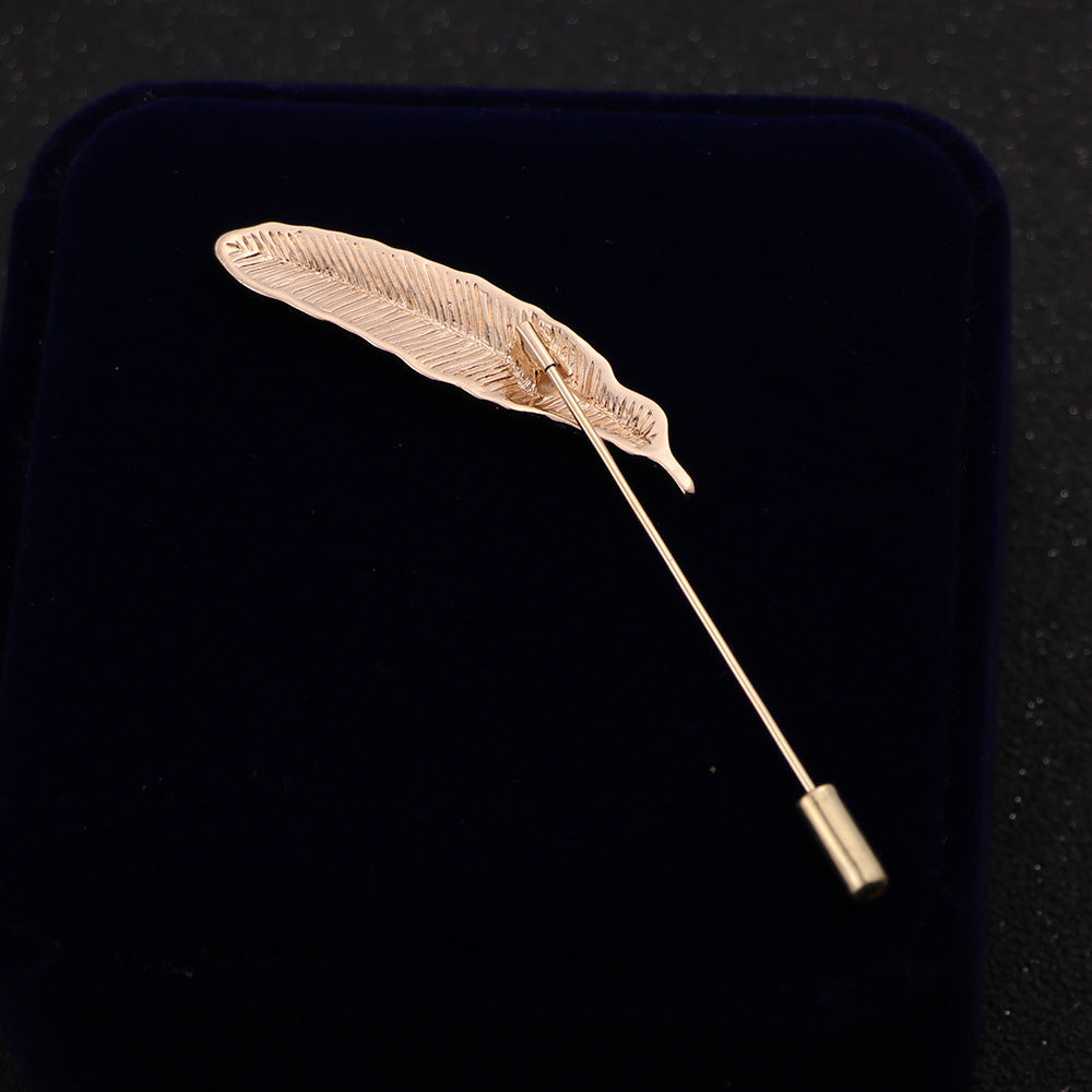 Stylish feather lapel pin silver color