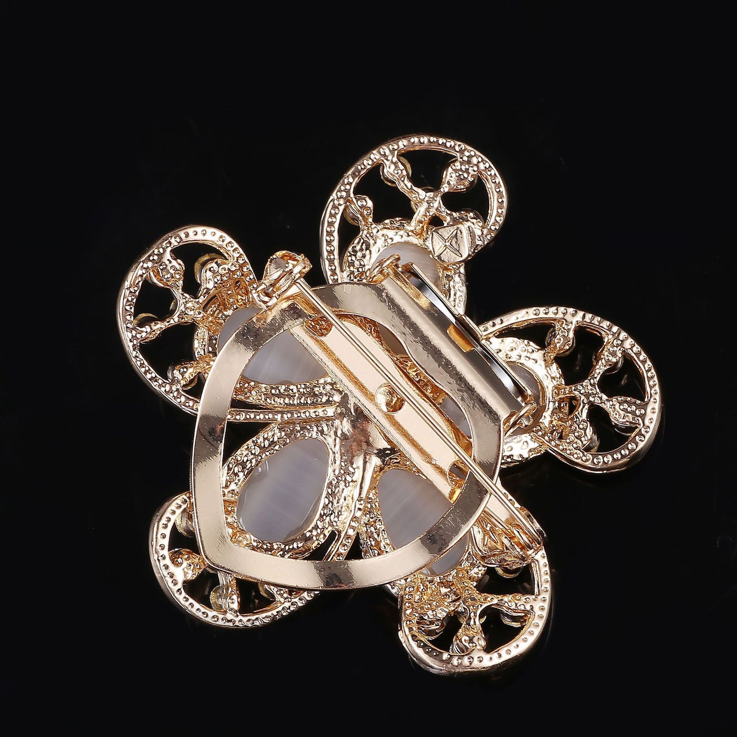 Elegant Dual-Purpose Rhinestone Cat Eye Brooch Front View