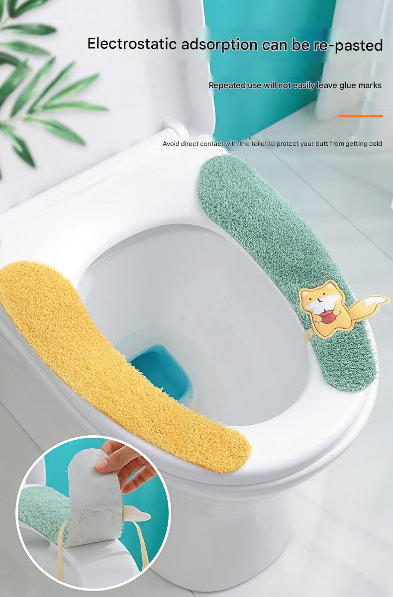 Installation demonstration of plush toilet seat cover