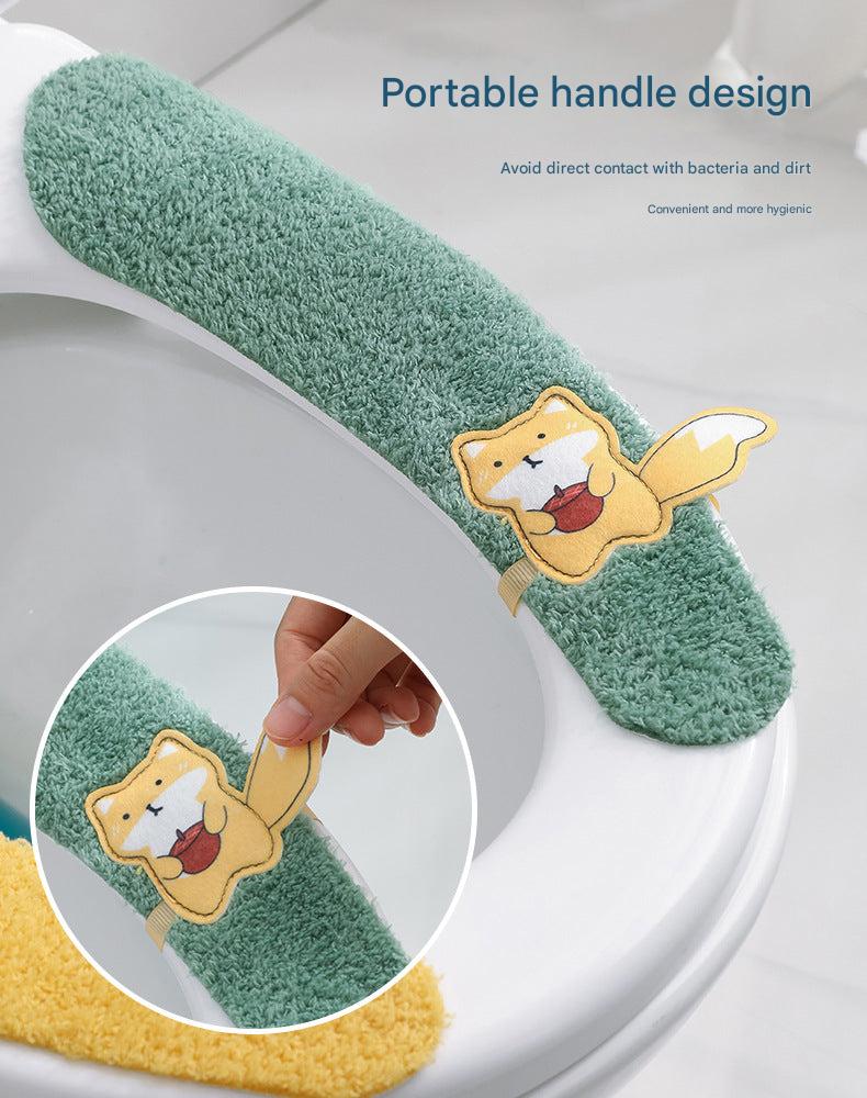 Comfortable plush toilet seat cover on a toilet