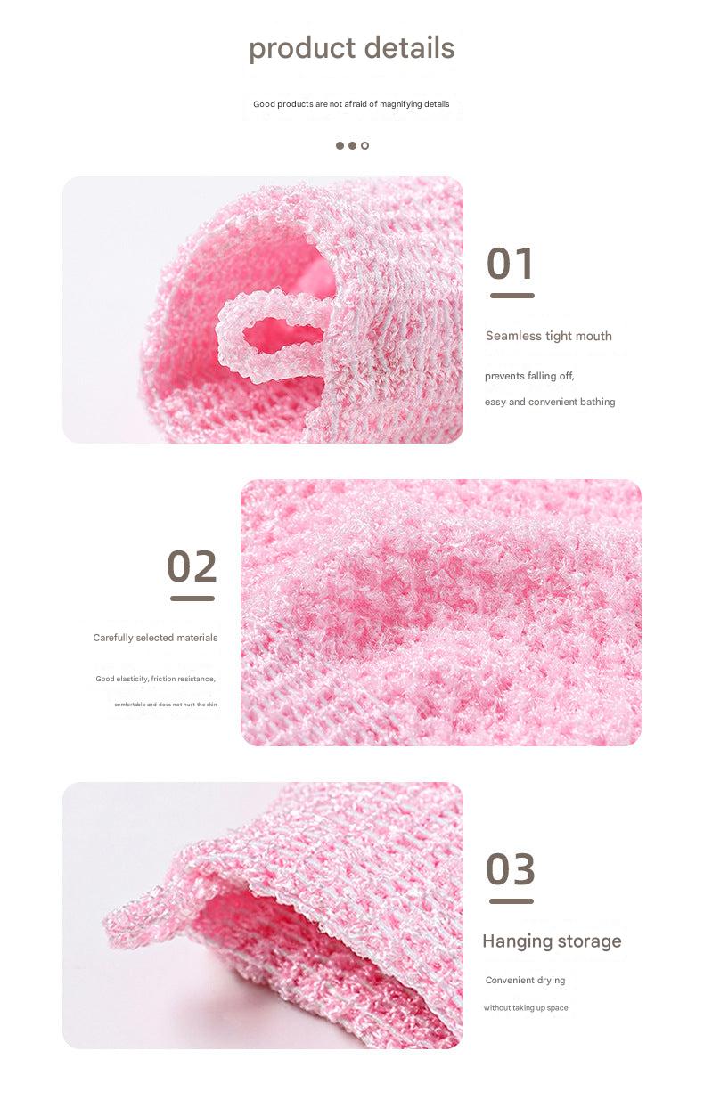 Exfoliating bath gloves in pink color