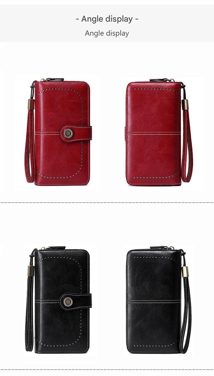 spacious wallet with zip closure in wine red
