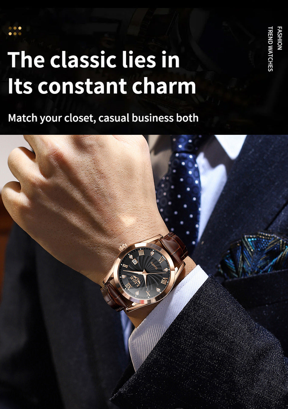 Durable stainless steel watch close-up