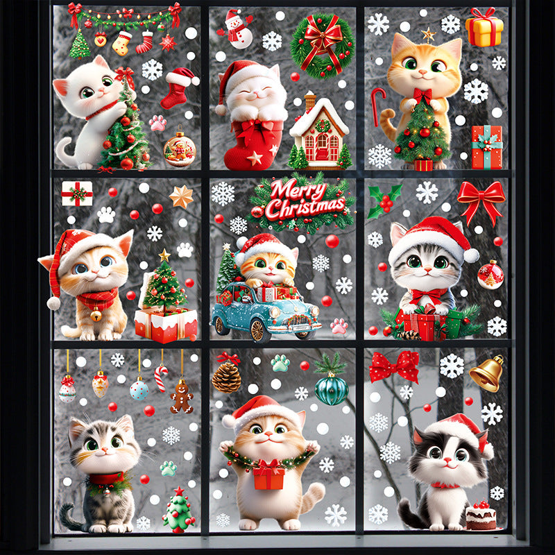 Cat window sticker design with red bow 1