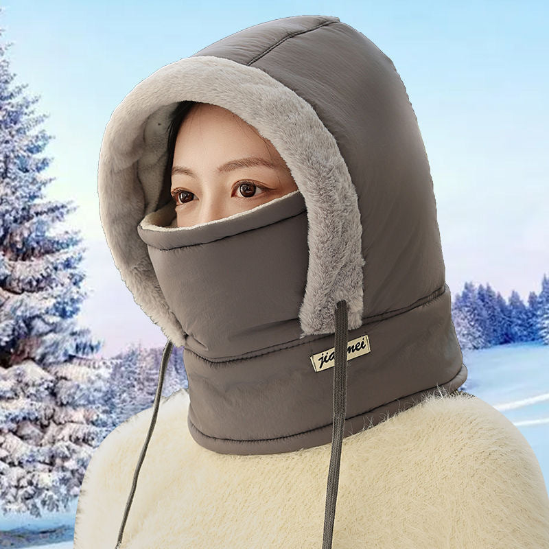 Light gray ear-covering winter hat