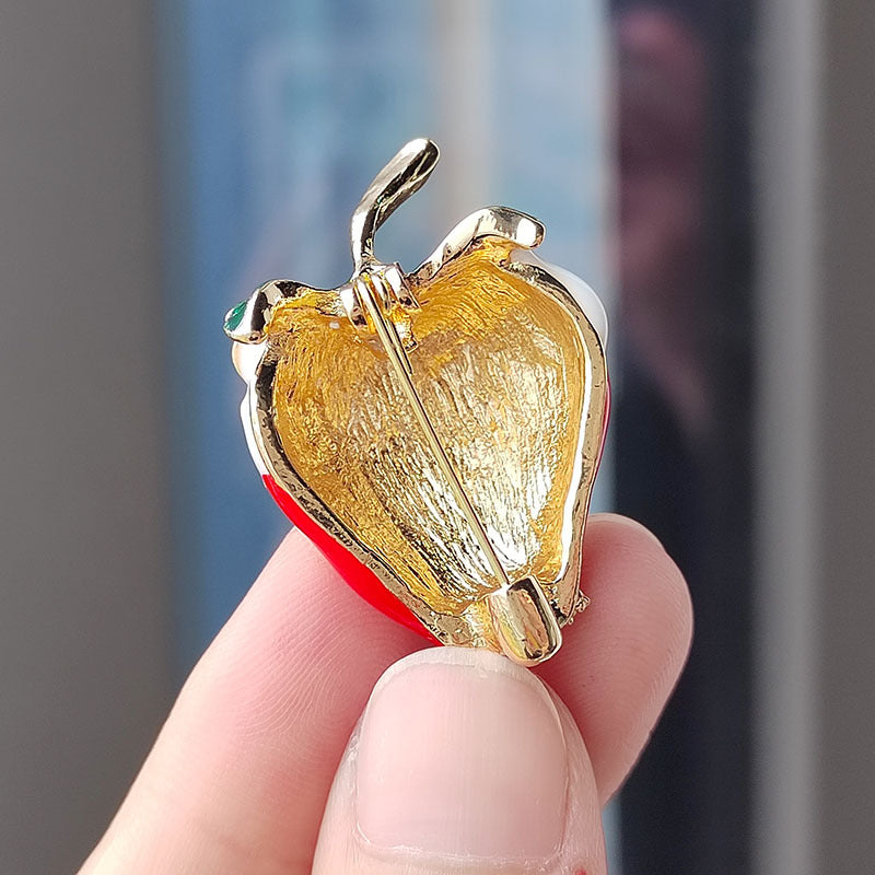 Vintage strawberry enamel pin front view