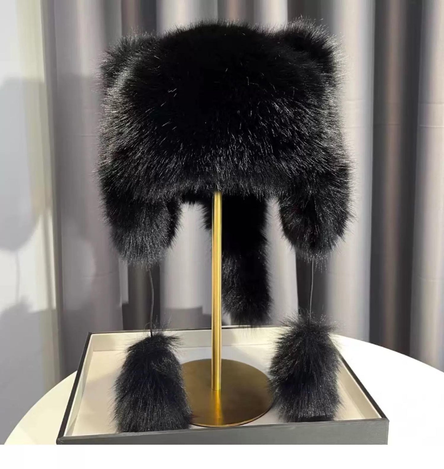 Black bear ear plush hat image 6