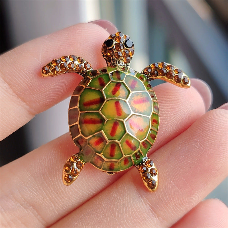 Textured turtle pin with rhinestones image 5