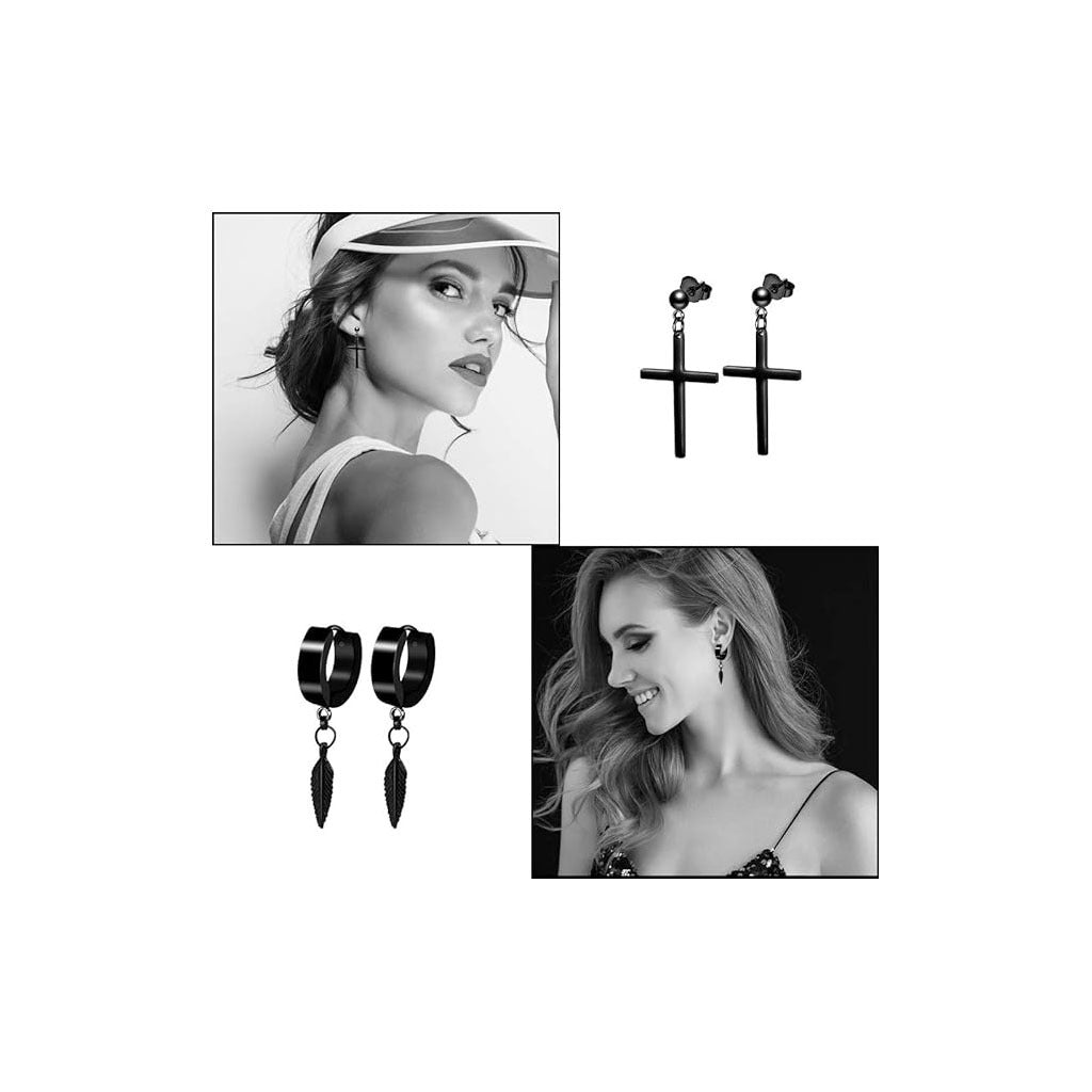 Black stainless steel geometric cross earrings image 1