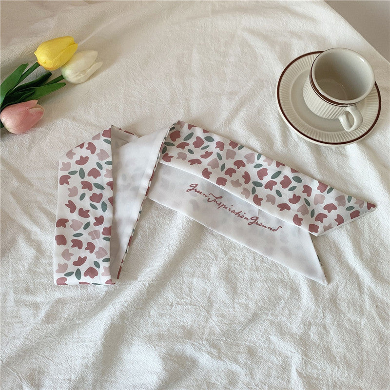 Floral patterned satin scarf for hair styling
