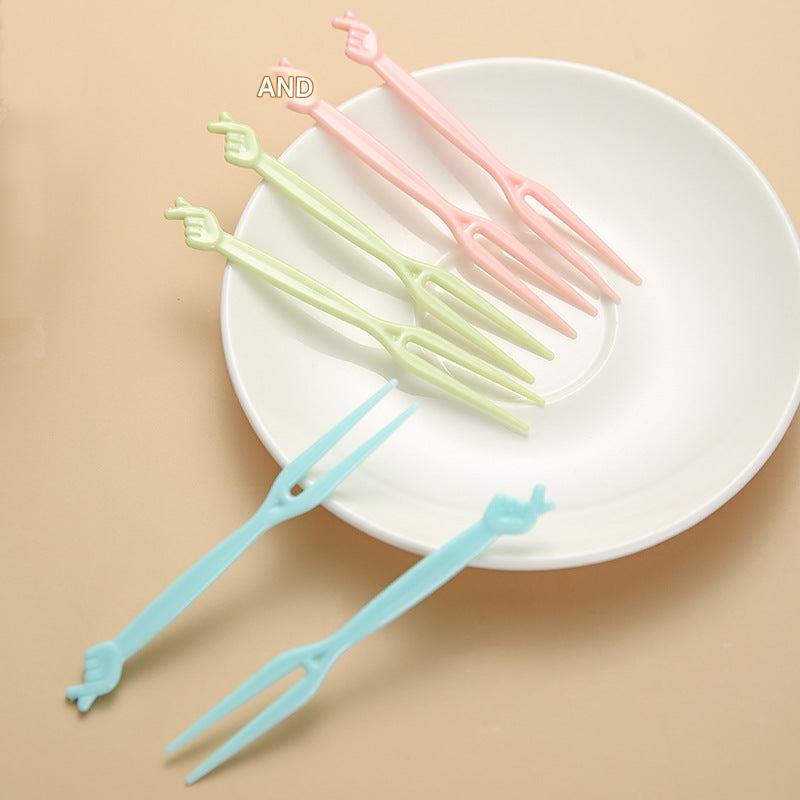 disposable fruit forks set in pink blue green colors