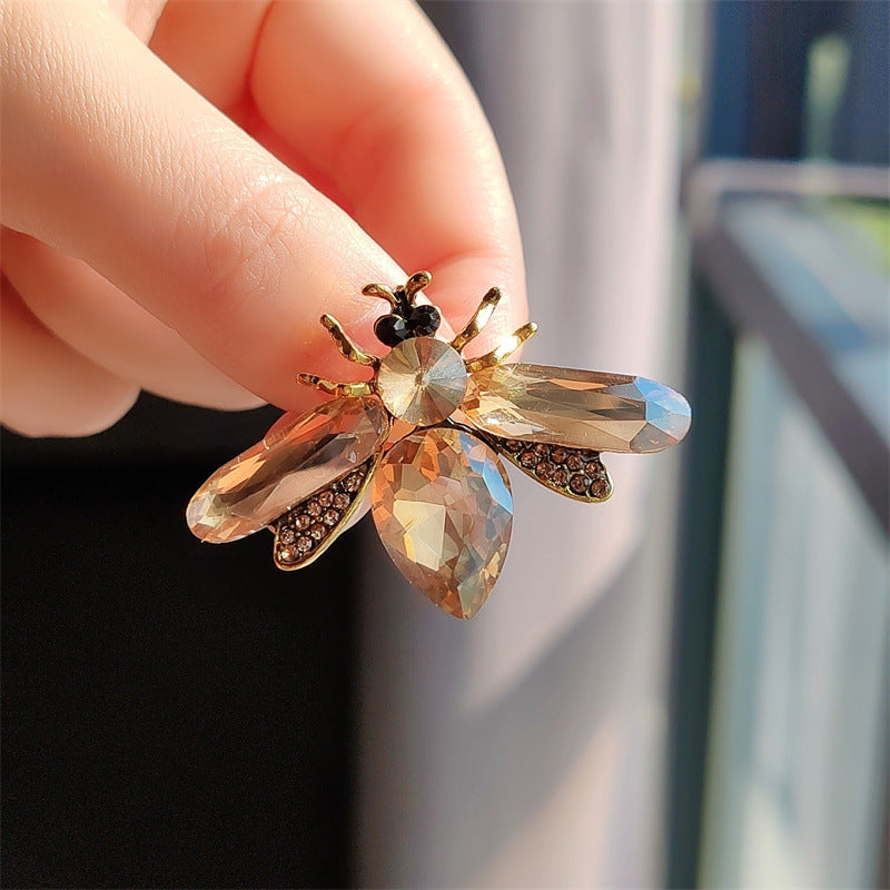 Glass Acrylic Bee Brooch with sparkly rhinestones