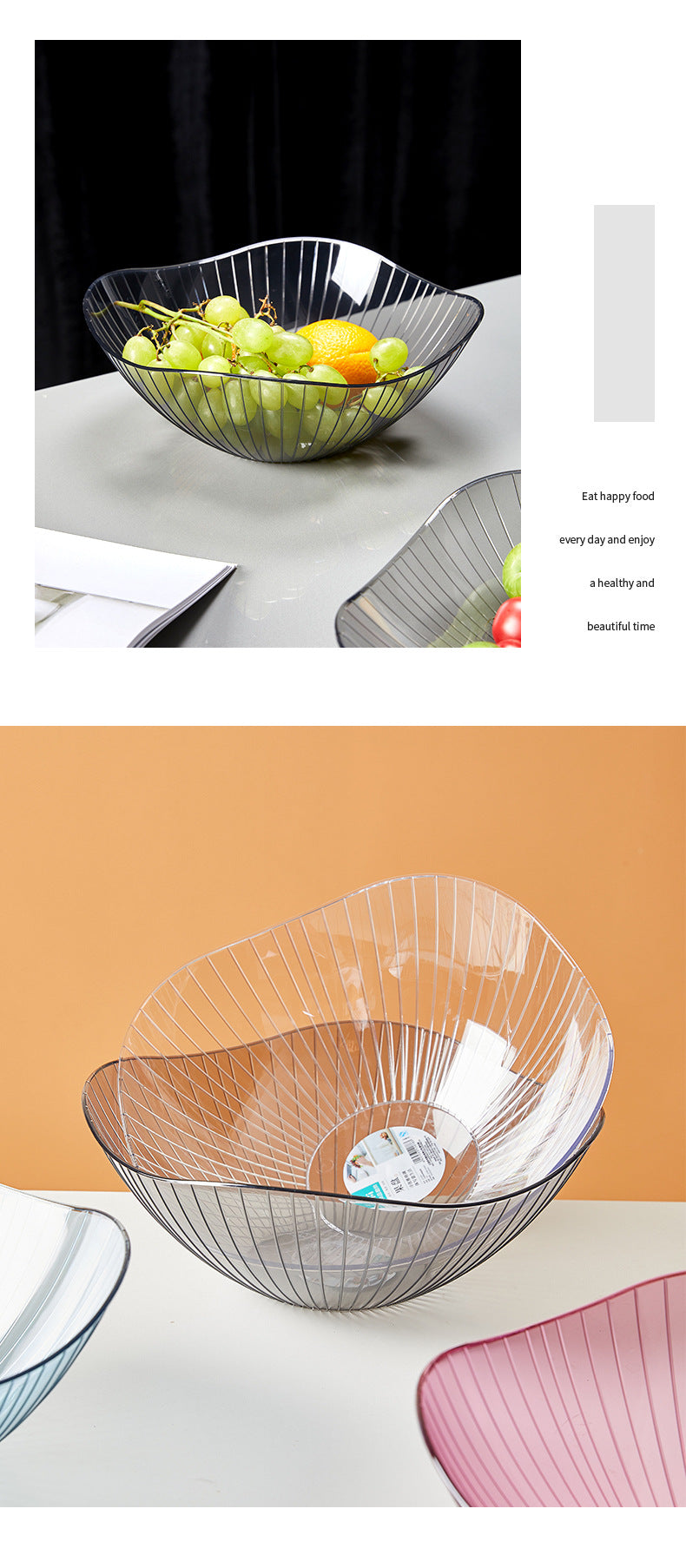 Stylish modern fruit bowl with snacks