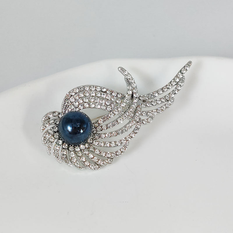 elegant angel wing feather brooch with pearl