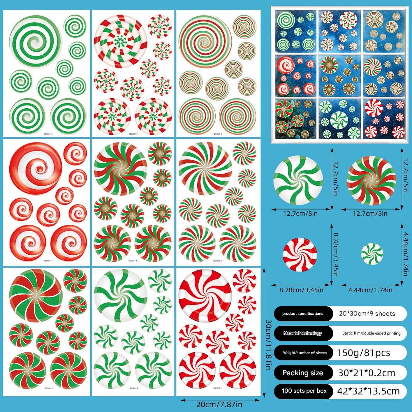 Colorful Christmas static cling decoration on window