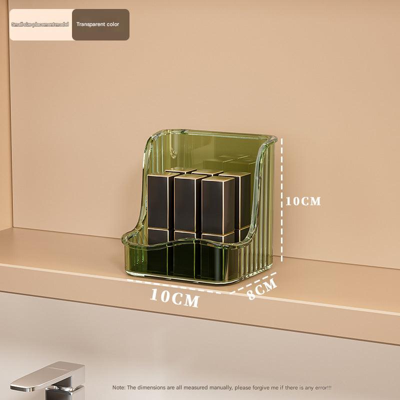 Transparent wall-mounted makeup organizer with lipsticks