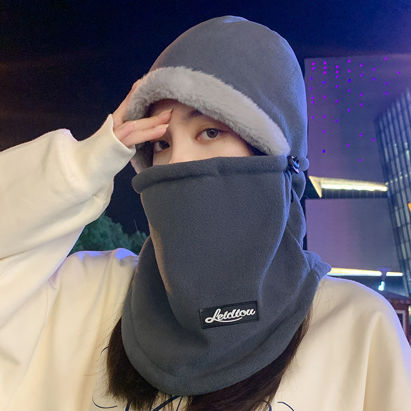 Beige fleece-lined helmet beanie