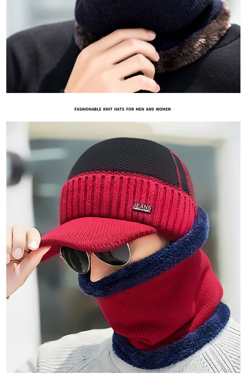 Acrylic knit winter hat with scarf