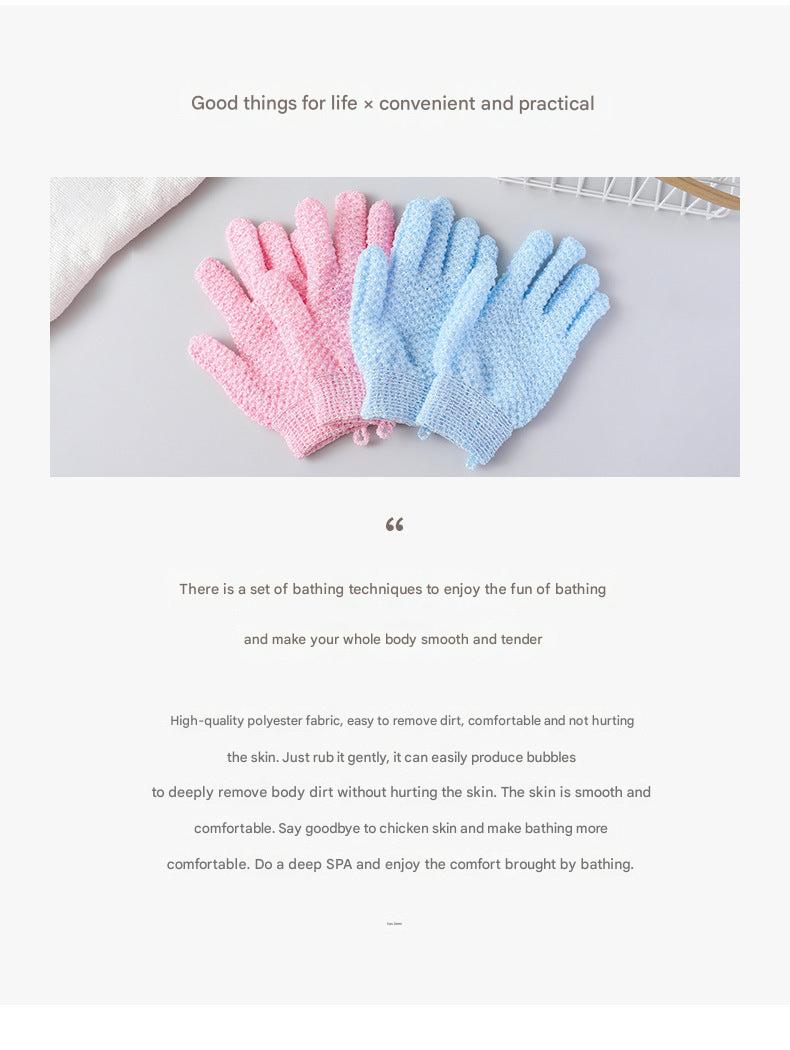 User demonstrating exfoliating gloves in the shower