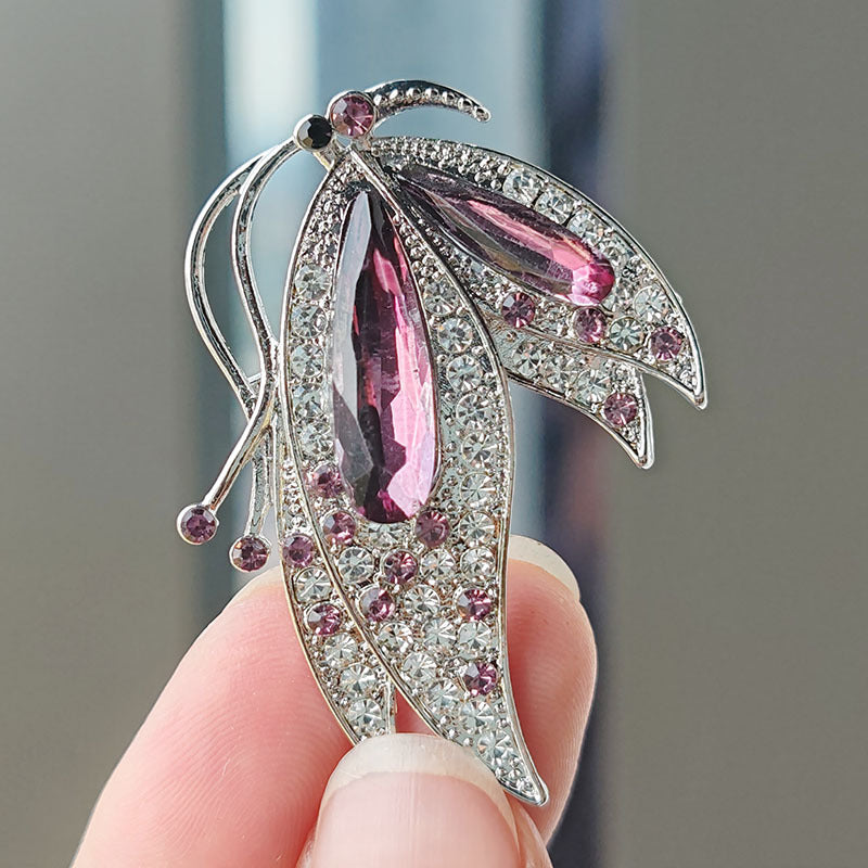 Elegant butterfly brooch pin with rhinestones