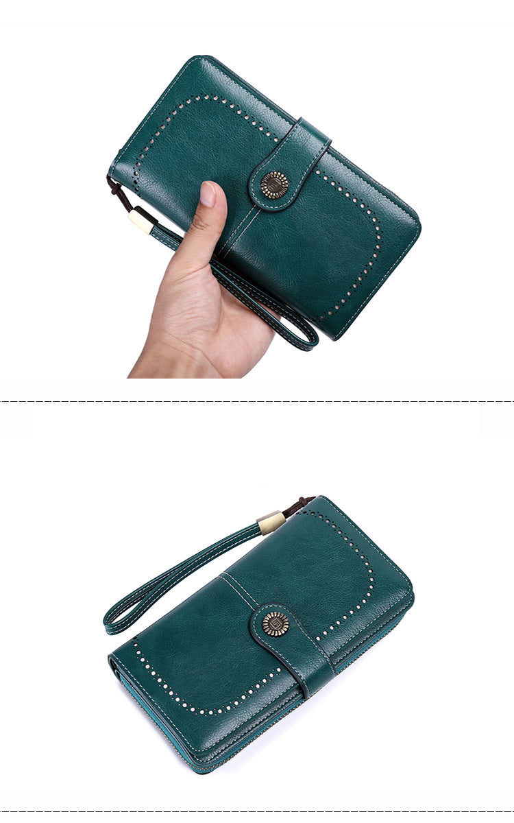 spacious wallet with zip closure in wine red