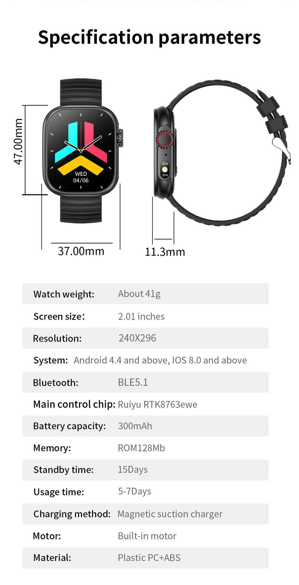 Smartwatch with Bluetooth calling front view
