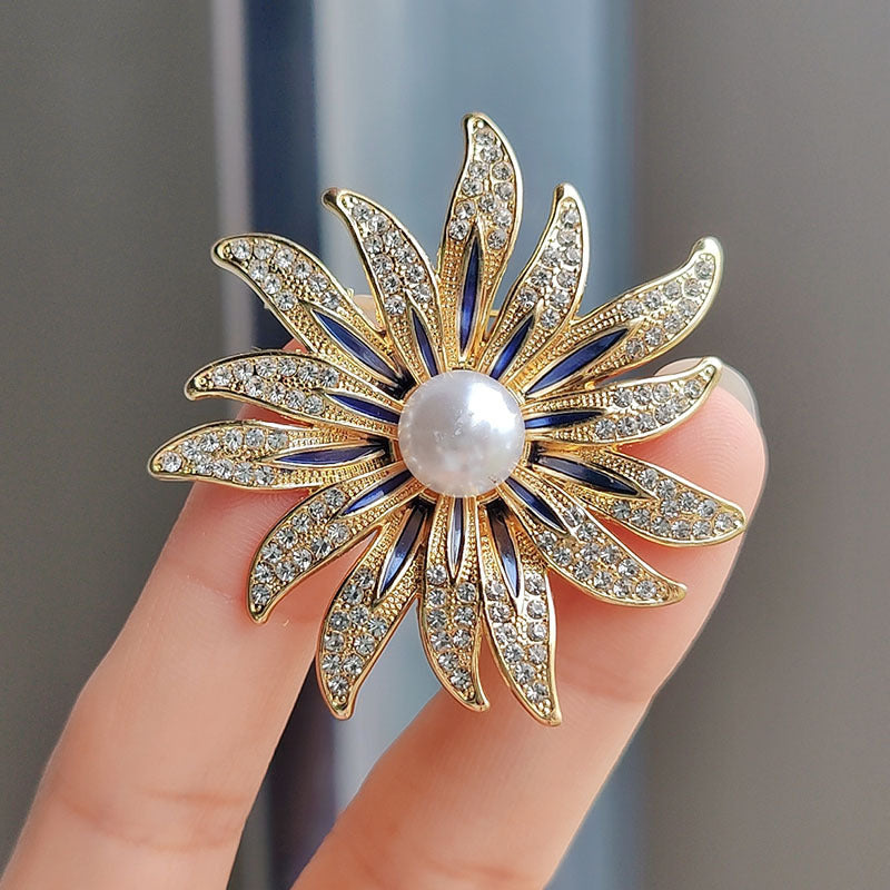 Sunflower brooch on a jacket