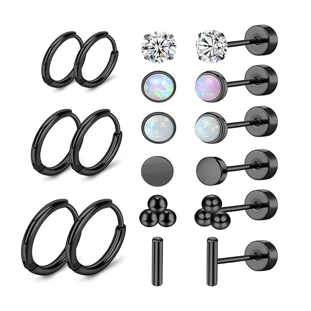 Zirconia stud earrings in black color