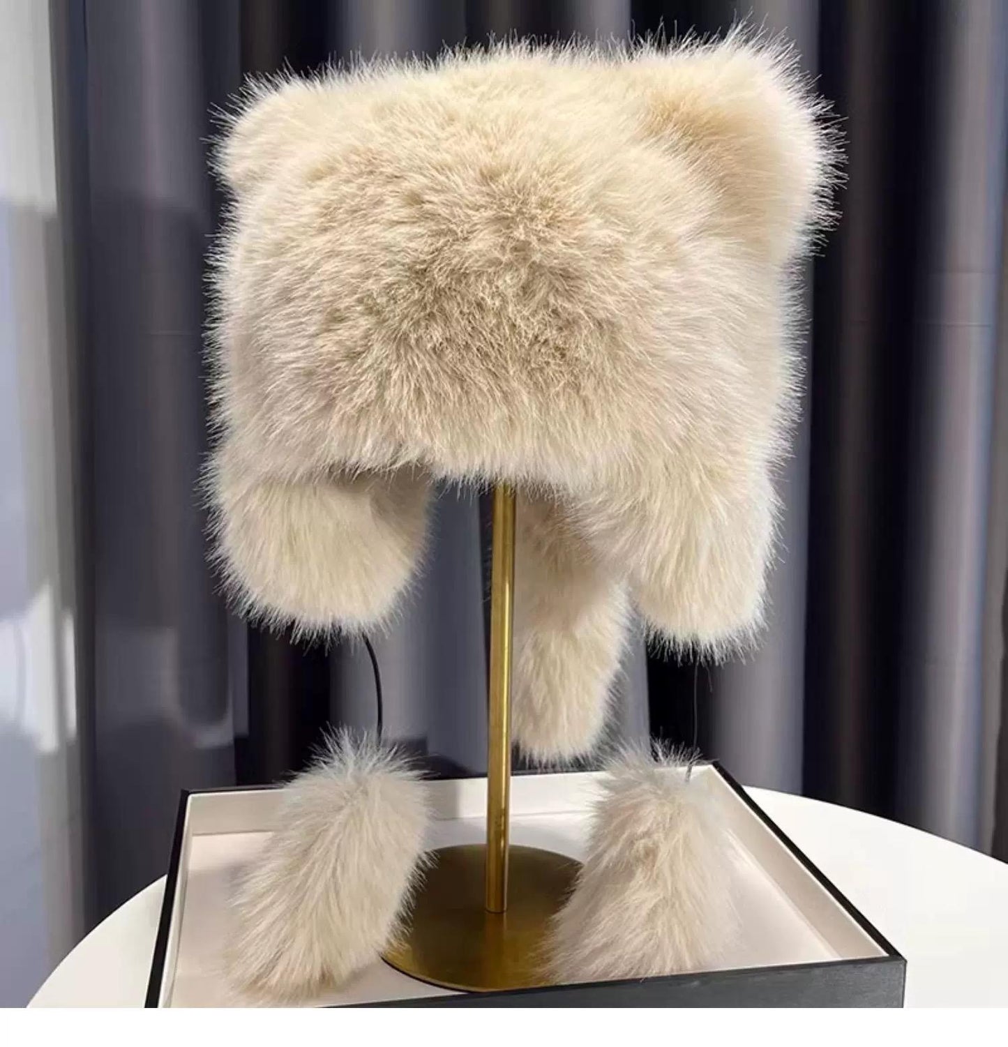 Beige winter hat with bear ears image 8