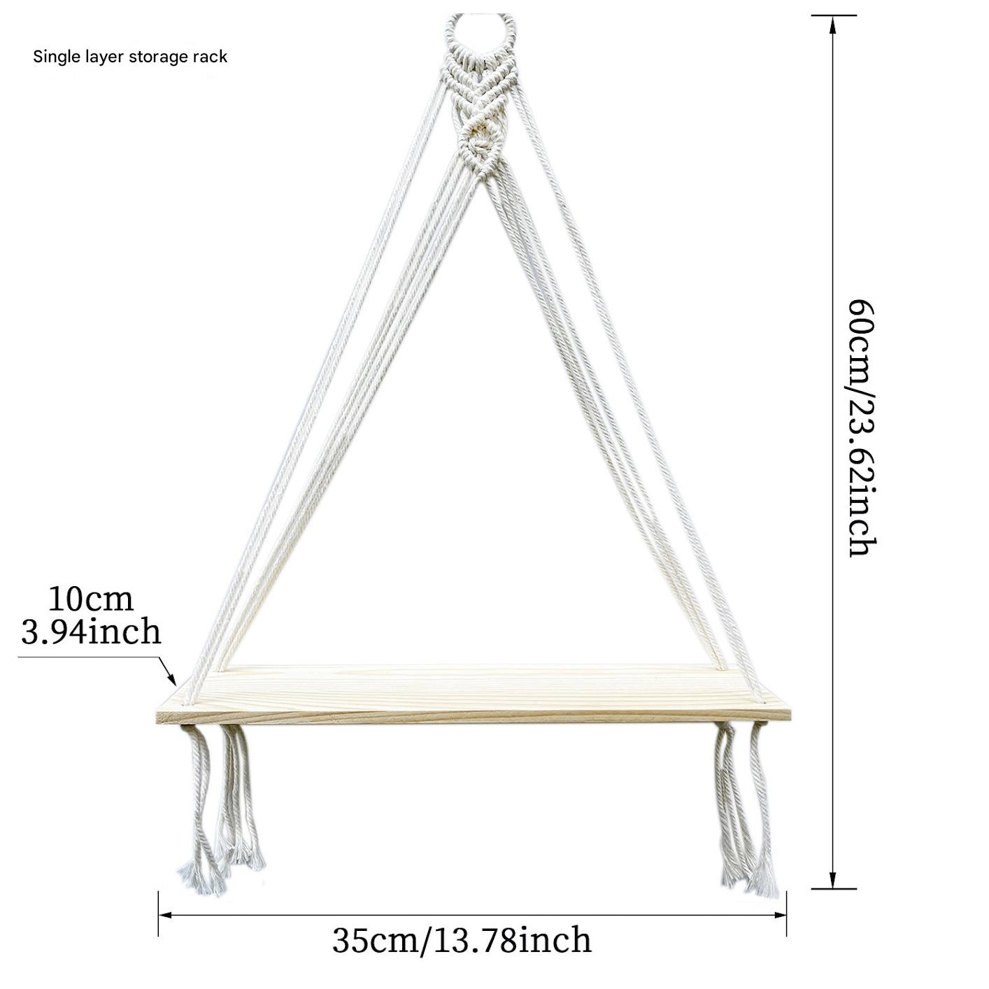 Cotton rope wall hanging shelf with wooden board image 2