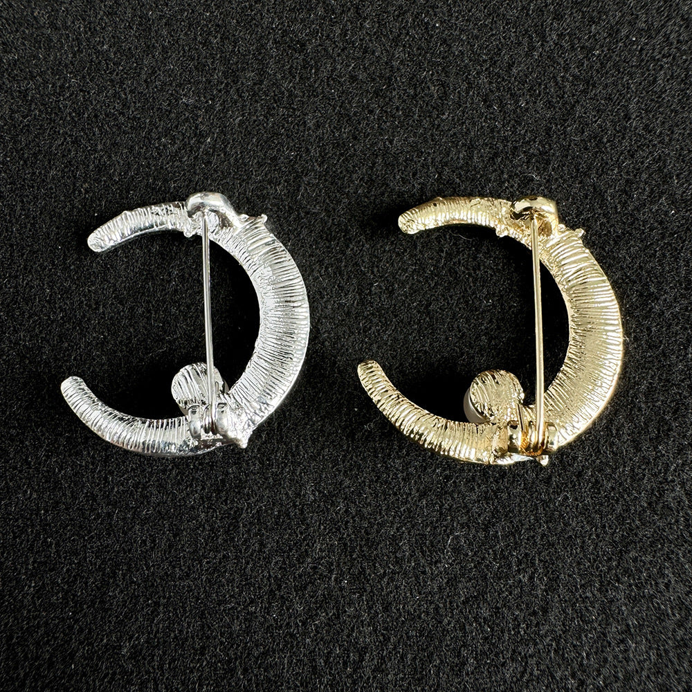 Moon brooch with rhinestones - image 1
