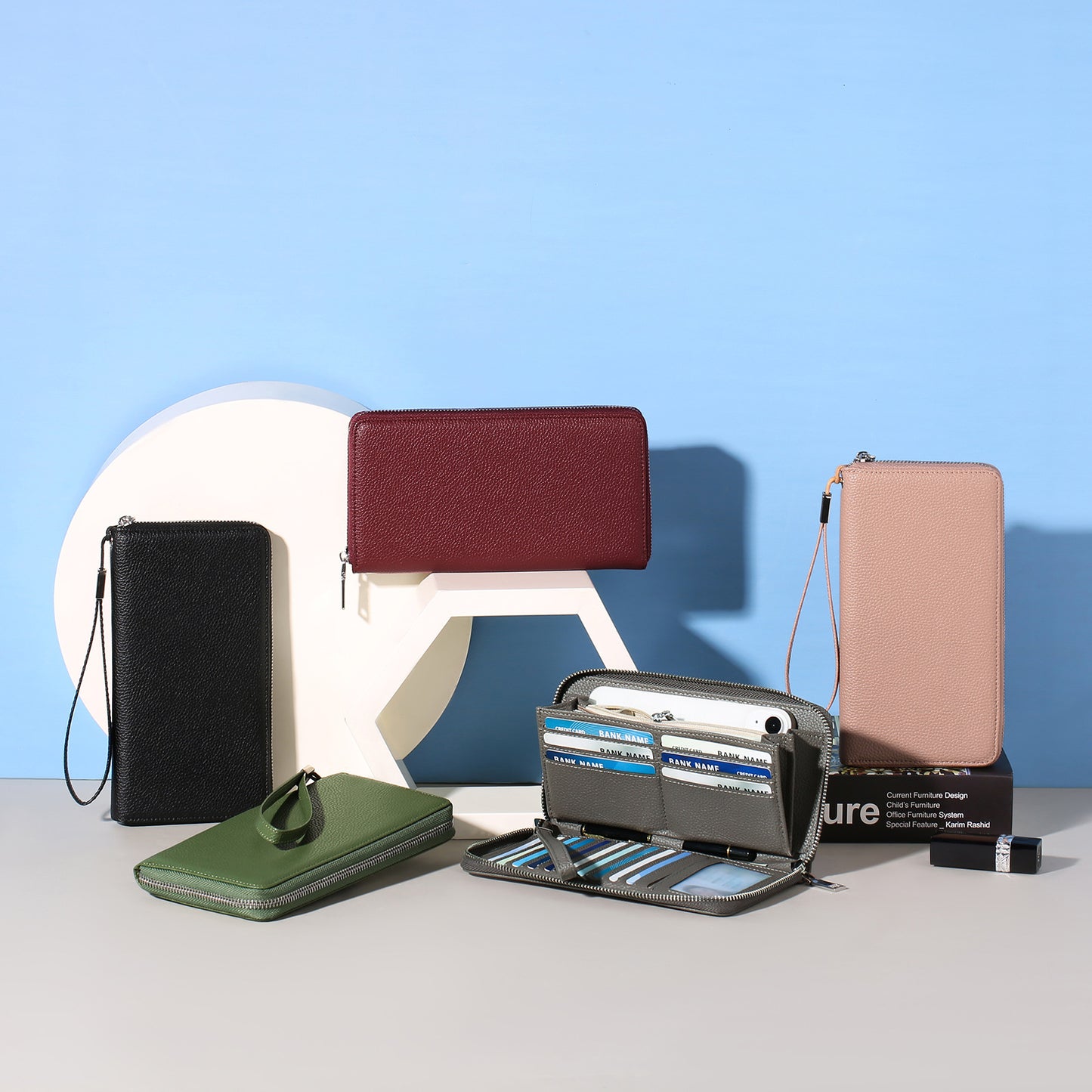 RFID wallet for women in burgundy