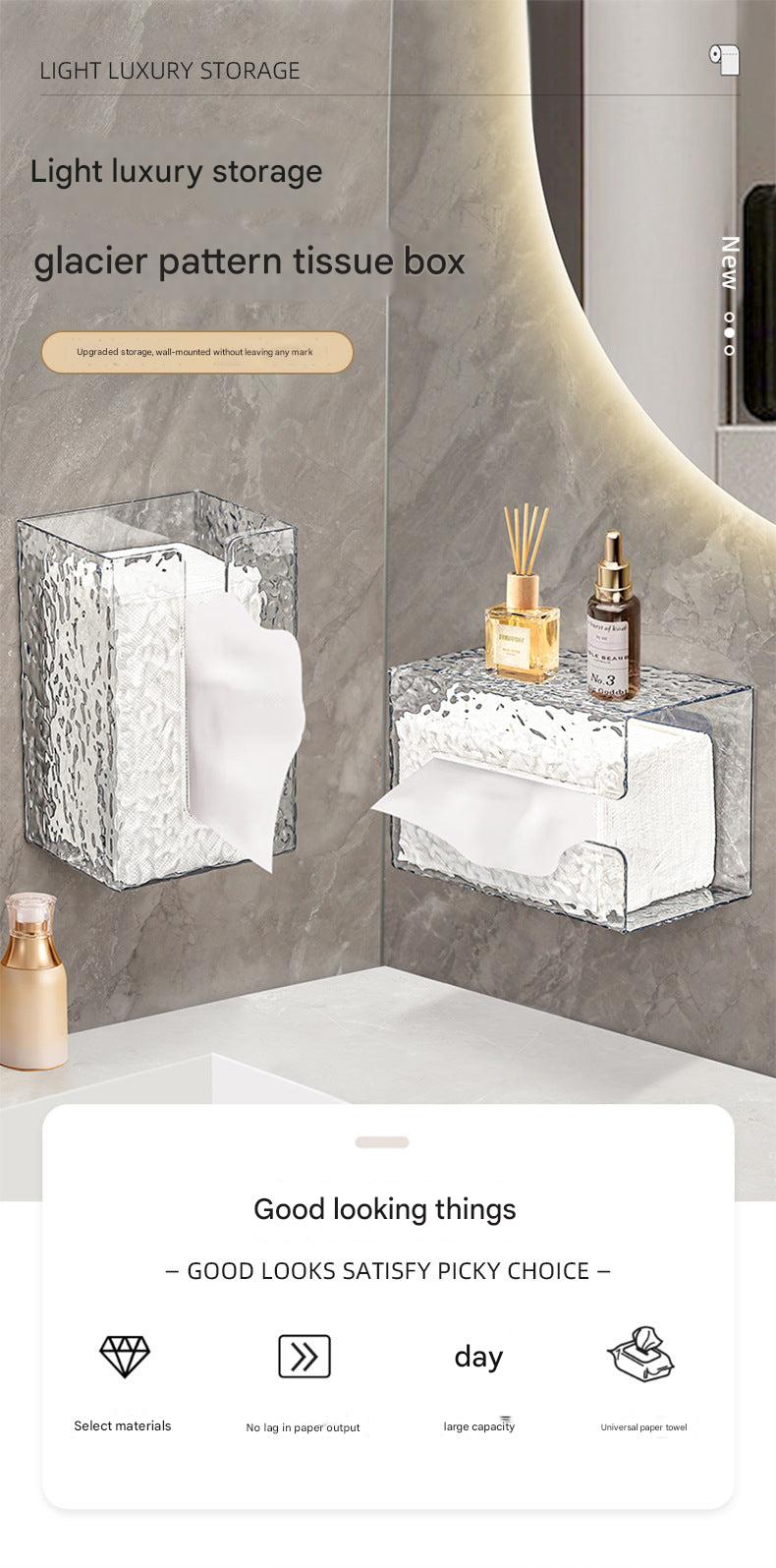 Transparent wall-mounted tissue box design