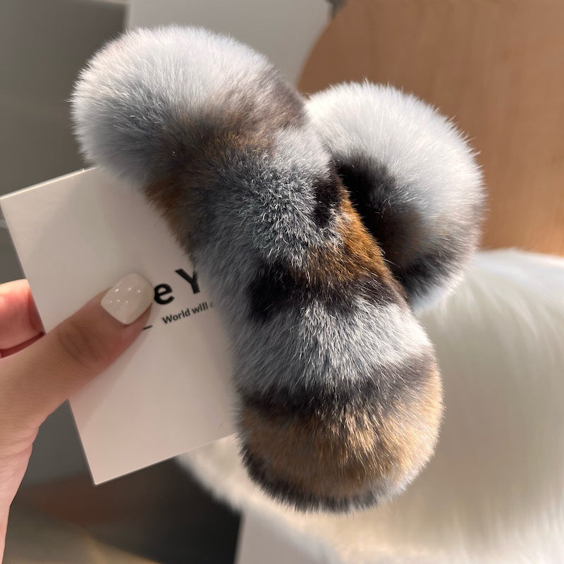 Luxurious rabbit fur hair claw clip in beige