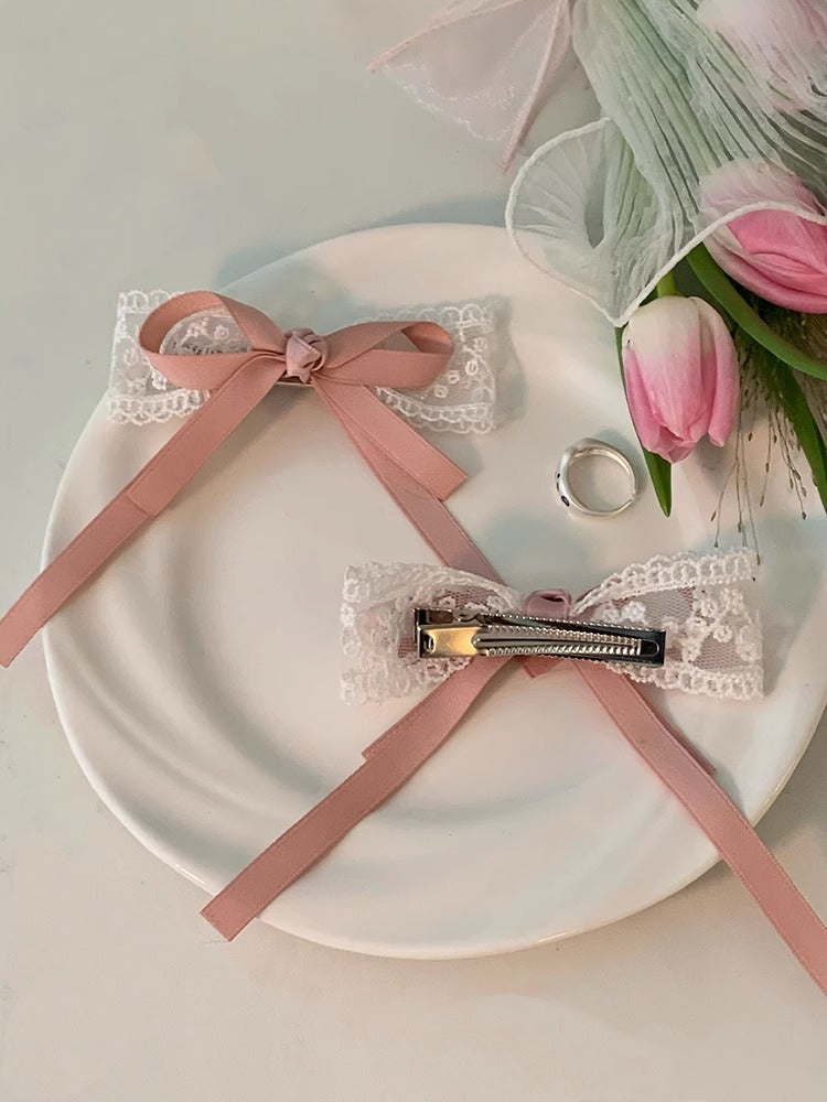 Lace bow hair clip blue