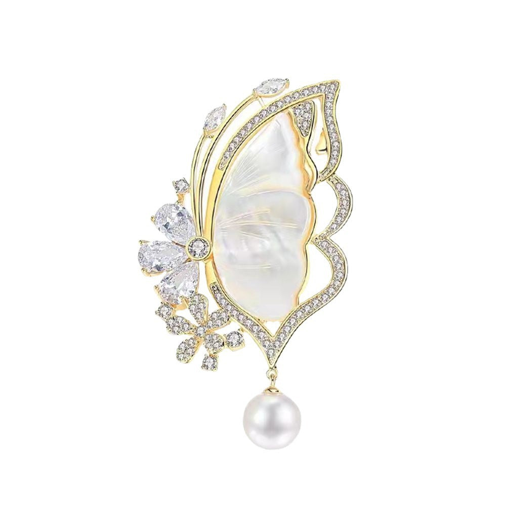 Elegant Natural Shell Butterfly Brooch Image 1