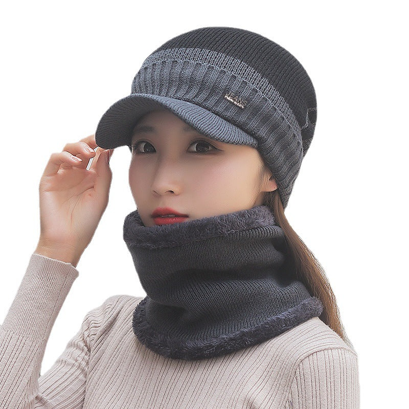Close-up of warm winter hat and scarf set