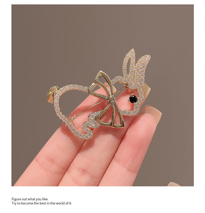 Anime Style Rhinestone Bunny Brooch Image 1