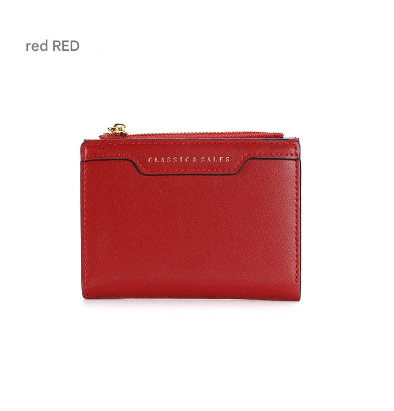 Red compact women's wallet with zipper