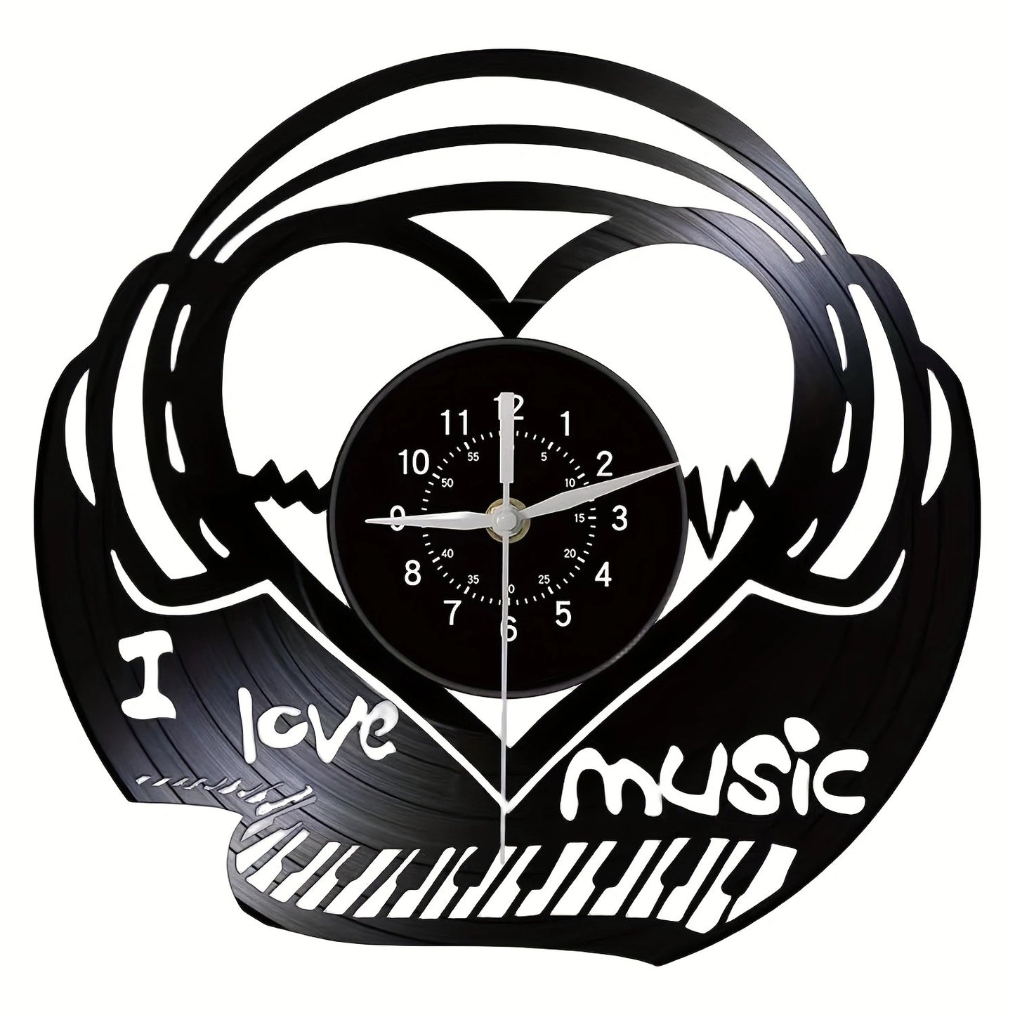 Stylish black vinyl wall clock with music design