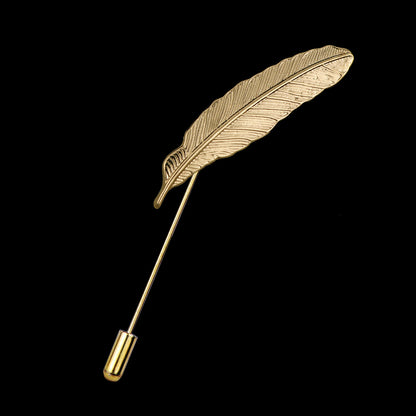Stylish feather lapel pin silver color