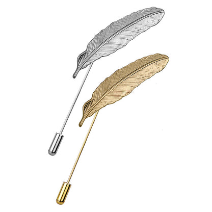 Elegant feather lapel pin gold color