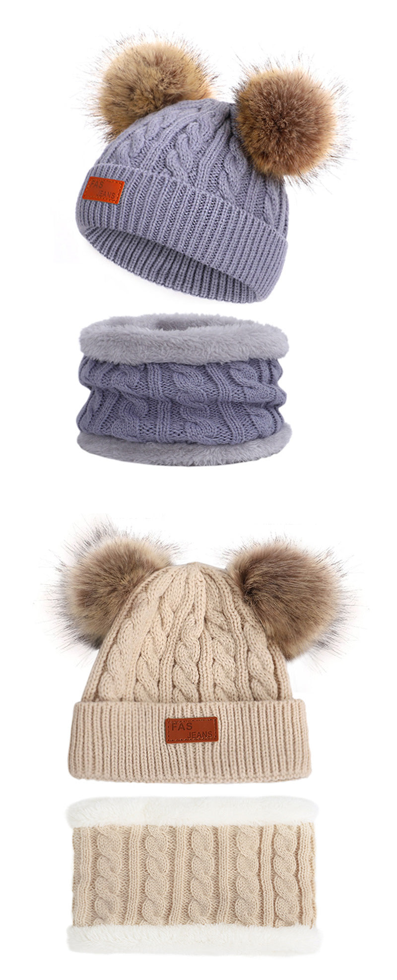 Knit hat and scarf set for kids in winter