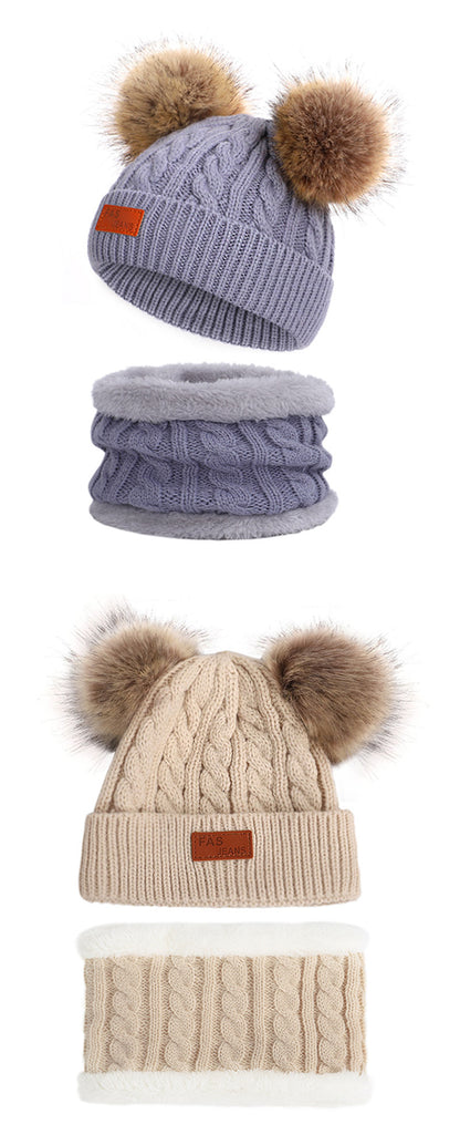 Knit hat and scarf set for kids in winter