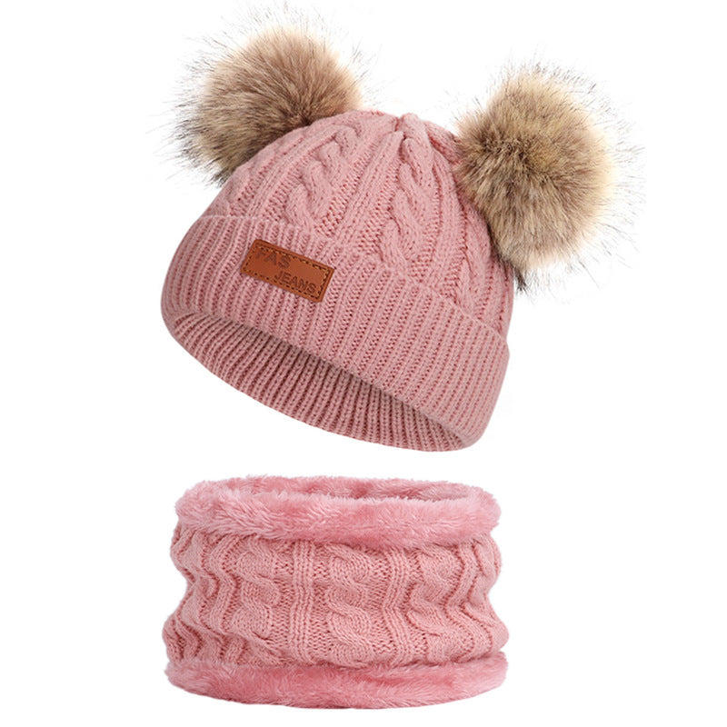 Knit hat and scarf set for kids in winter