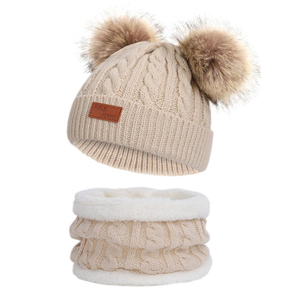Colorful pom-pom knit hat for children