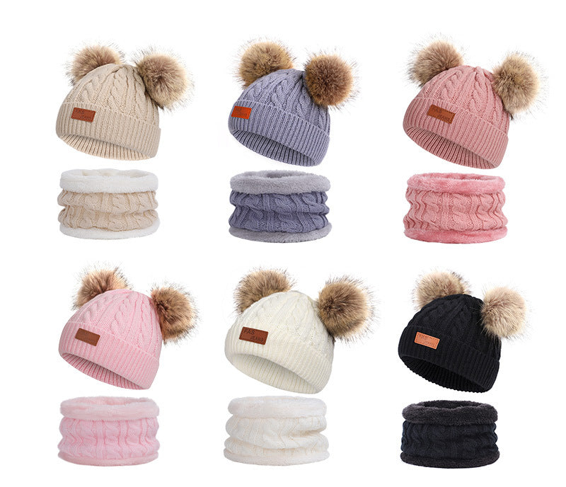 Colorful pom-pom knit hat for children