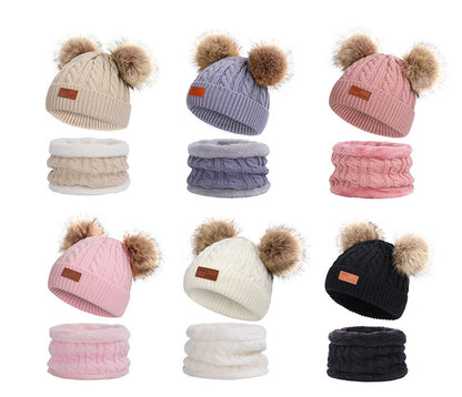 Colorful pom-pom knit hat for children