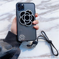 Acrylic-Camellia Mirror-With Hanging Rope-Black