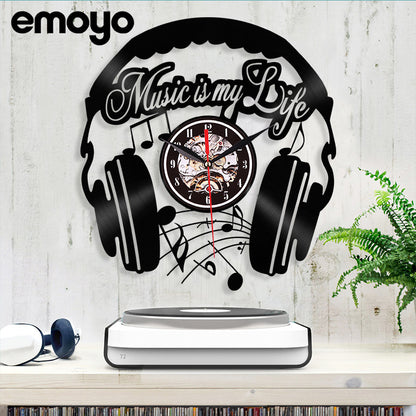 Vinyl wall clock with modern decor setting